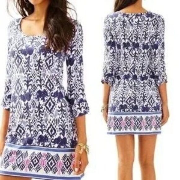 Lilly Pulitzer Ocean Ridge Navy Ikat Print Mini Dress - Picture 1 of 8